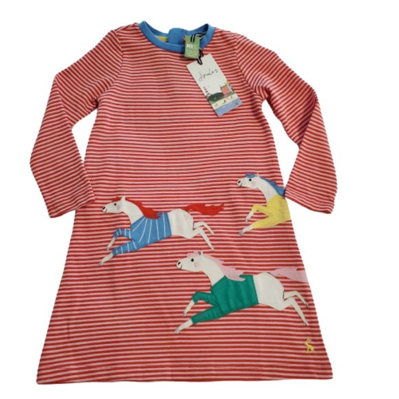 Beautiful Girls Pink Striped Rosalee Horse Dress by Joules NWT - 100% Cotton 🐴 - Picture 2 of 10
